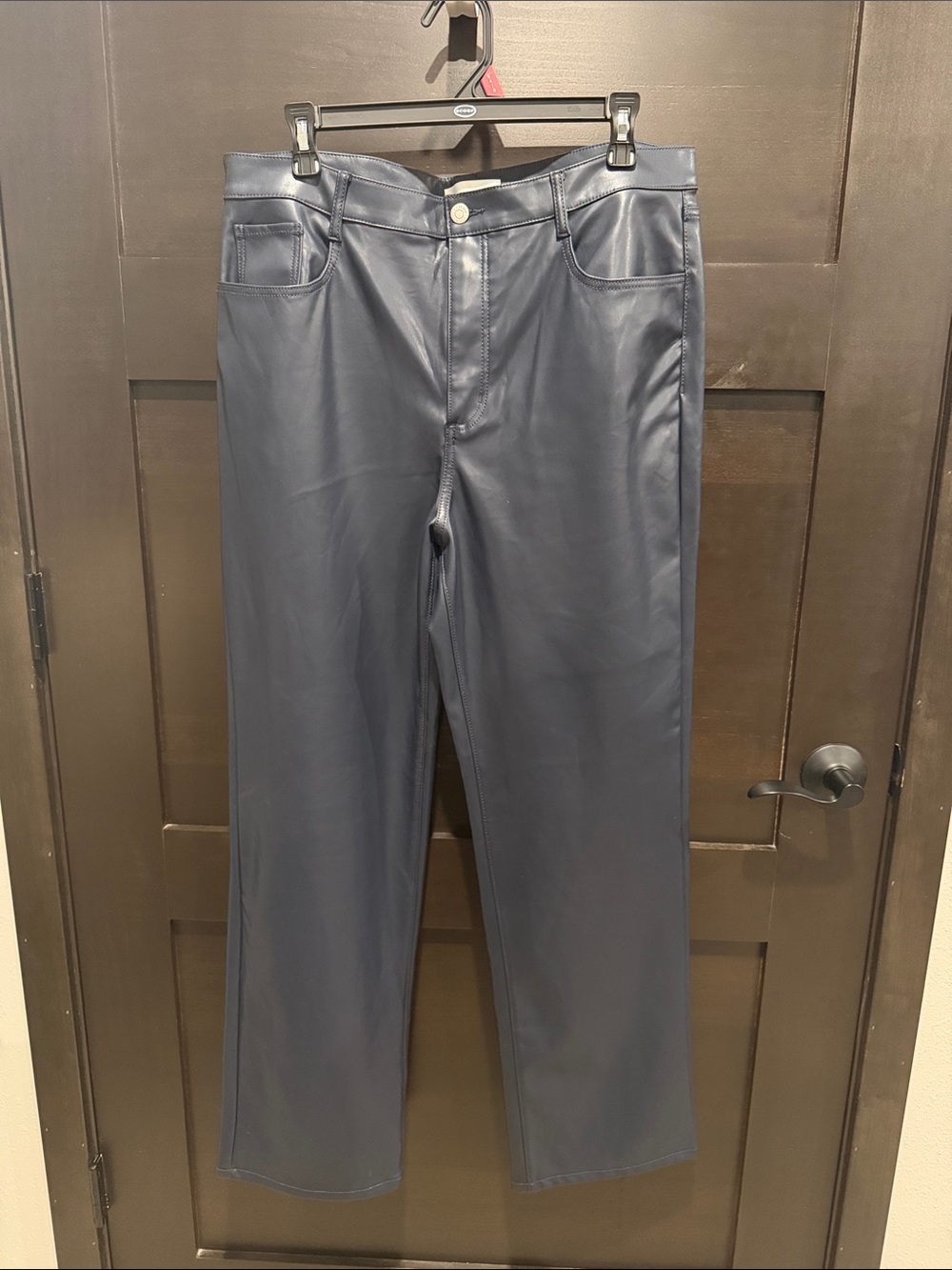 LOFT Women’s Navy Faux-Leather Straight Jeans